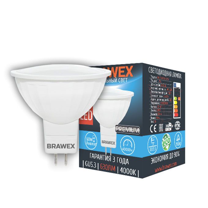 Светодиодная лампа BRAWEX Premium рефлектор MR16 LED 7W GU5.3 4000K