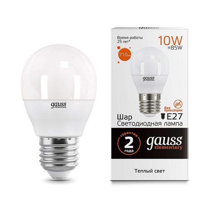 Светодиодная лампа Gauss Elementary шар LED 10W G45 E27 (матовая) 2700K